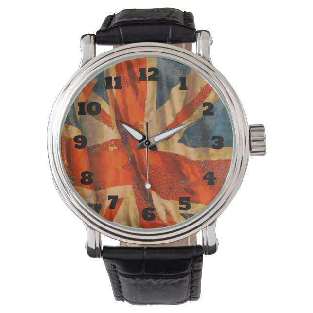 Grunge Style Union Jack British Flag Waving Watch (Front)