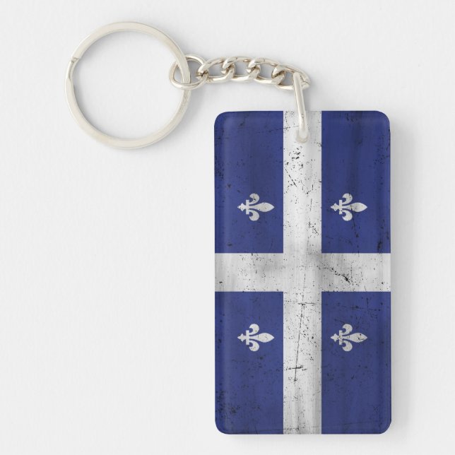 Grunge style worn Quebec flag Key Ring (Front)