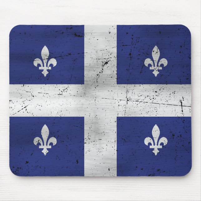 Grunge style worn Quebec flag Mouse Mat (Front)