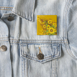 Grunge Sunflower Art Bold Rustic Yellow Floral 15 Cm Square Badge