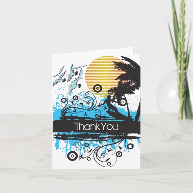 Grunge Surfing Beach Surfer Thank You Card (Front)