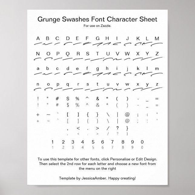 Grunge Swashes Font Character Sheet for Zazzle Poster (Front)