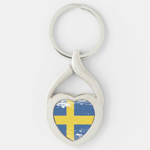 Grunge Sweden Flag Key Ring