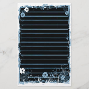 Grunge Swirl Flowers Lined Stationery Black Blue
