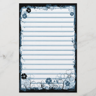 Grunge Swirl Flowers Lined Stationery White Blue