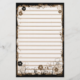 Grunge Swirl Flowers Lined Stationery White Sepia