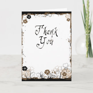 Grunge Swirl Flowers Thank You Card Sepia Brown