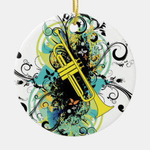 Grunge Swirl Trumpet Ceramic Tree Decoration