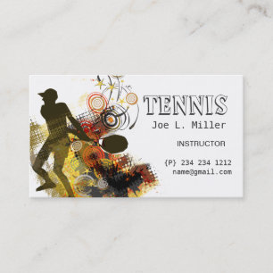 Grunge Swirls Tennis Player Business Card