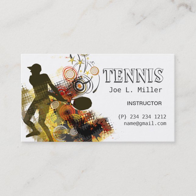 Grunge Swirls Tennis Player Business Card (Front)
