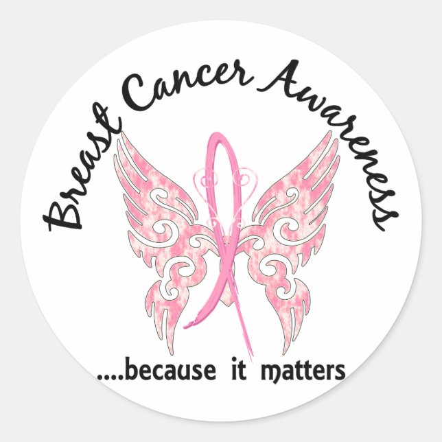 Grunge Tattoo Butterfly 6.1 Breast Cancer Classic Round Sticker (Front)