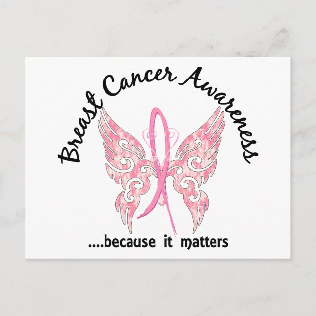 Grunge Tattoo Butterfly 6.1 Breast Cancer Postcard (Front)