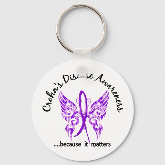Grunge Tattoo Butterfly 6.1 Crohn's Disease Key Ring (Front)