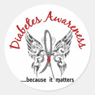 Grunge Tattoo Butterfly 6.1 Diabetes Classic Round Sticker