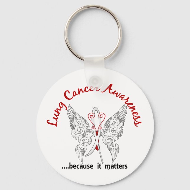 Grunge Tattoo Butterfly 6.1 Lung Cancer Key Ring (Front)