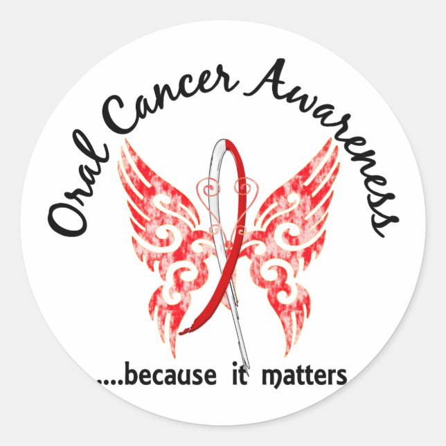 Grunge Tattoo Butterfly 6.1 Oral Cancer Classic Round Sticker (Front)
