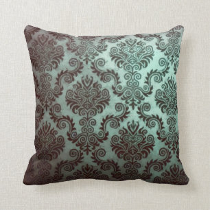 Grunge Teal Damask Cushion