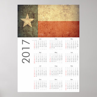 Grunge Texas Flag Calendar 2017 Poster