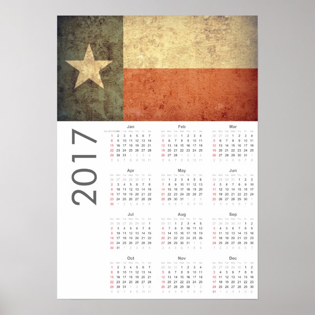 Grunge Texas Flag Calendar 2017 Poster (Front)