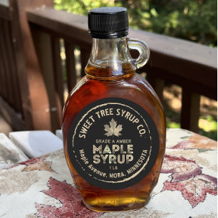 Grunge Text Gold Leaf Maple Syrup Label on Black