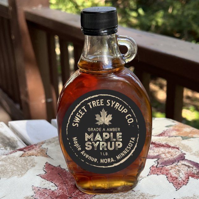 Grunge Text Gold Leaf Maple Syrup Label on Black (Creator Uploaded)