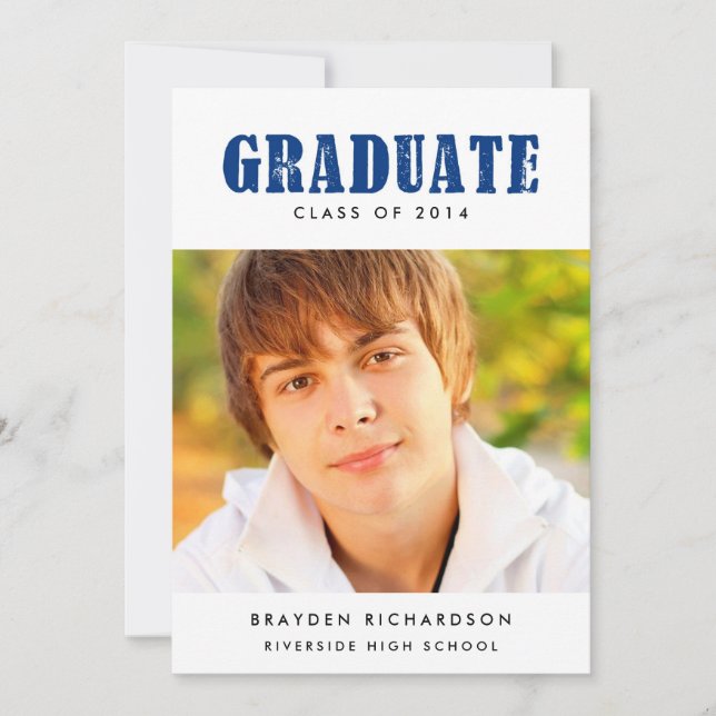 Grunge Text Graduation Party Invitation / Navy (Front)