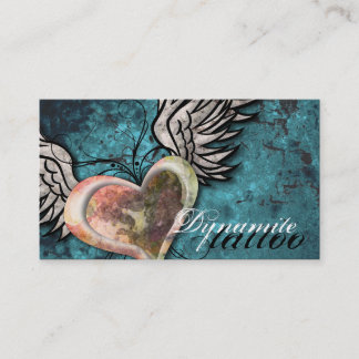 Grunge Texture Heart Wings Tattoo Business Card