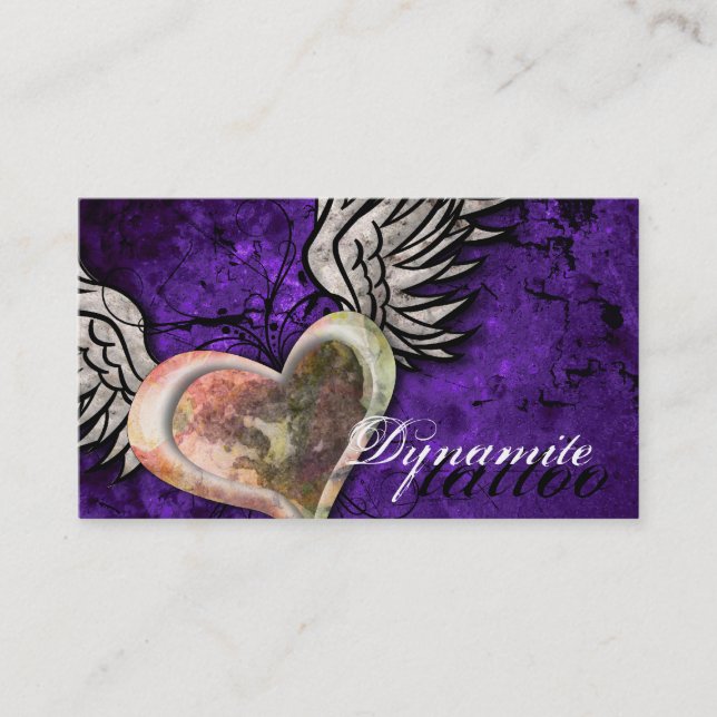Grunge Texture Heart Wings Tattoo Business Card (Front)