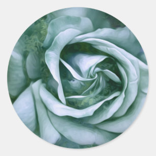 Grunge Texture Painted Rose Art - Teal Classic Round Sticker