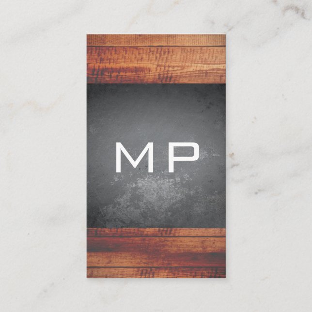 Grunge Texture Rustic Wood Monogram Business Card (Front)