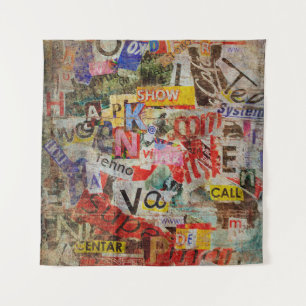 Grunge textured background design with old torn ne tapestry
