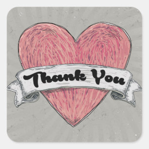Grunge Thank You Red & Grey Heart Stickers / Seals