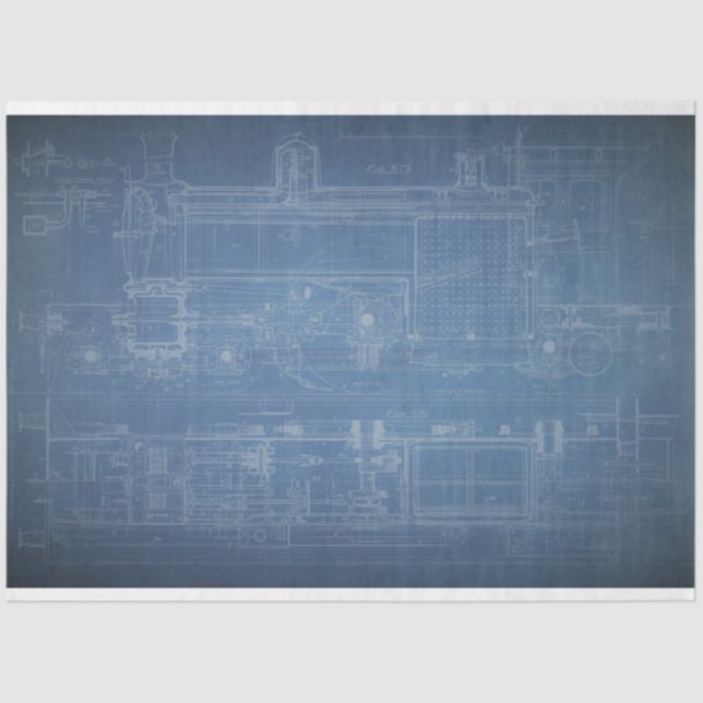 Grunge Train Blueprint Furniture Decoupage Paper (Front)