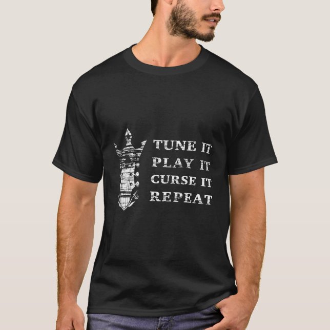 Grunge Tune Play Curse Repeat Guitar T-Shirt (Front)