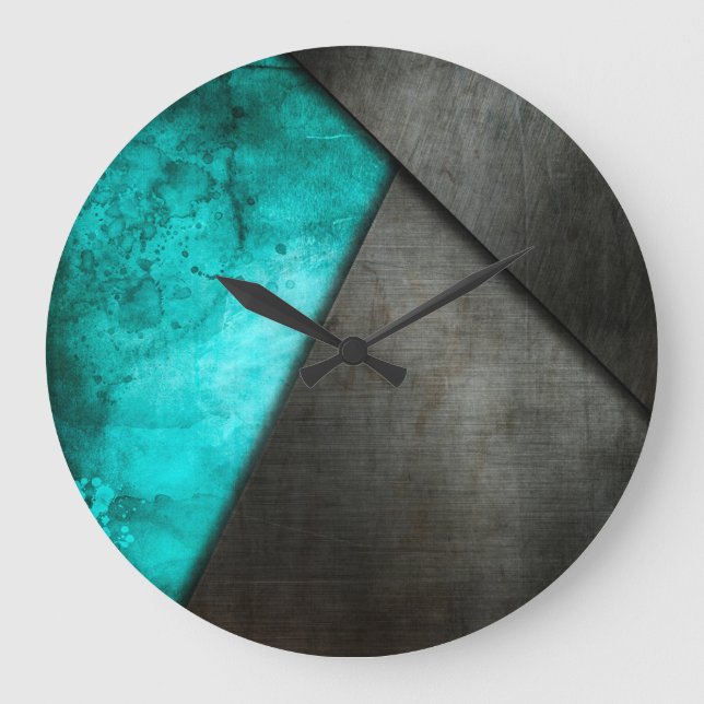 Grunge Turquoise Metal Round Clock (Front)