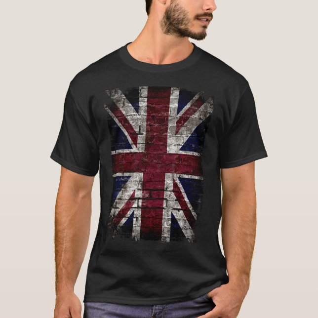 Grunge UK Flag, Great Britain, Punk Style Distress T-Shirt (Front)