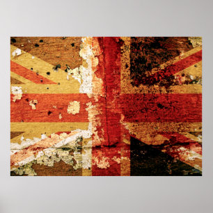 Grunge UK flag on an old wall poster