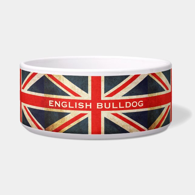 Grunge UK Flag Union Jack Custom Pet Bowl (Front)