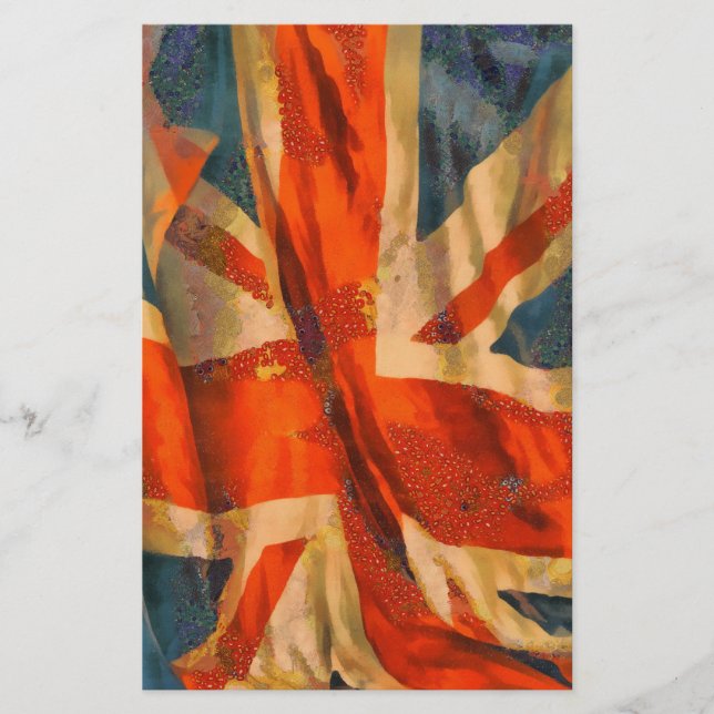 Grunge Union Jack British Flag Waving Scrapbook Stationery (Front)