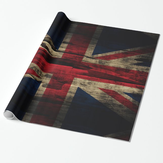 Grunge Union Jack British Flag Wrapping Paper (Unrolled)