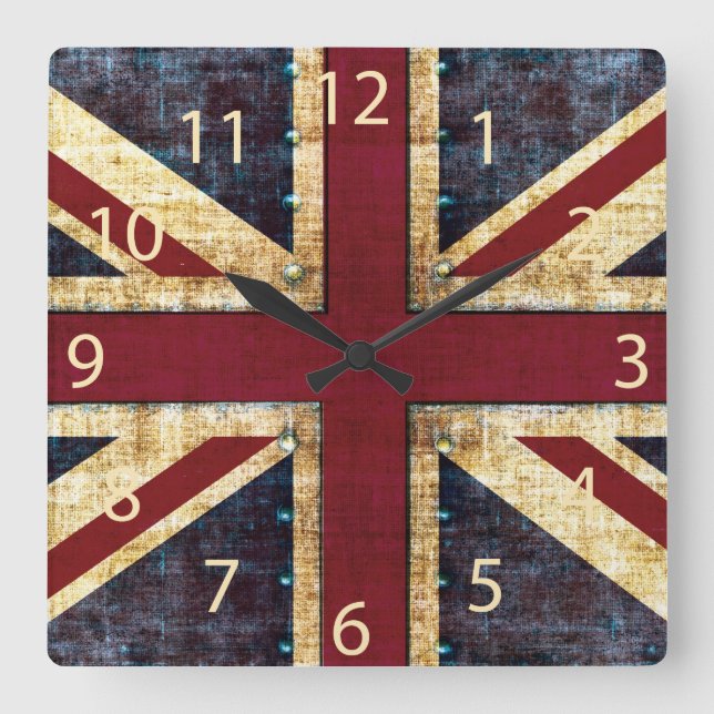Grunge Union Jack - classic - vintage look Square Wall Clock (Front)