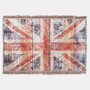 Grunge Union Jack on rustic wood Throw Blanket