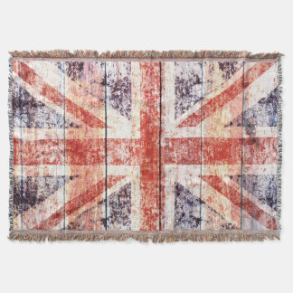 Grunge Union Jack on rustic wood Throw Blanket
