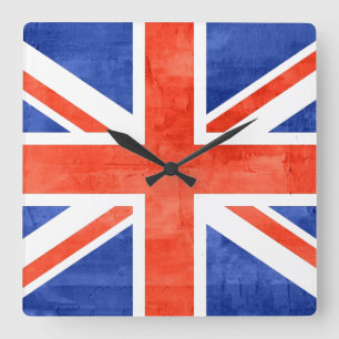 Grunge United Kingdom Flag Square Wall Clock