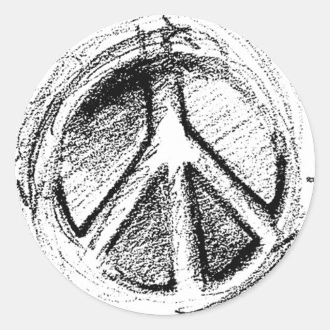 Grunge Urban Peace Sign Sketch in white Classic Round Sticker (Front)