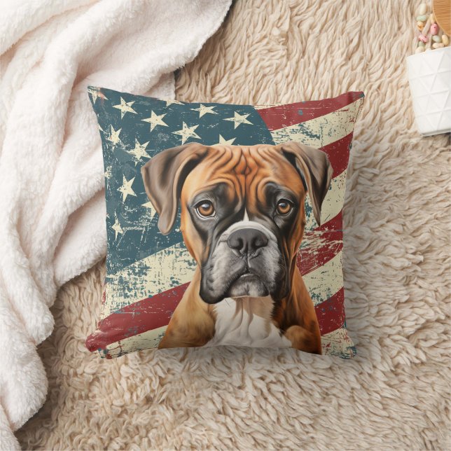 Grunge USA Flag Boxer Dog Cushion (Blanket)