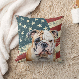 Grunge USA Flag Bulldog Cushion