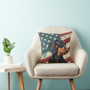 Grunge USA Flag Dachshund Dog Cushion
