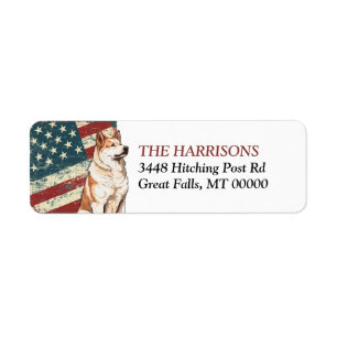 Grunge USA Flag Sitting Akita Dog Return Address