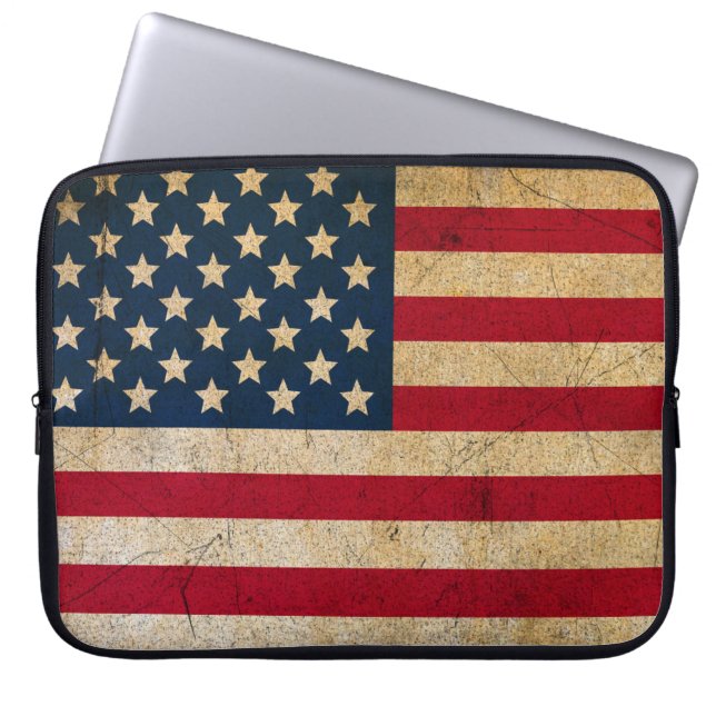 Grunge Vintage American flag USA Laptop Sleeve (Front)